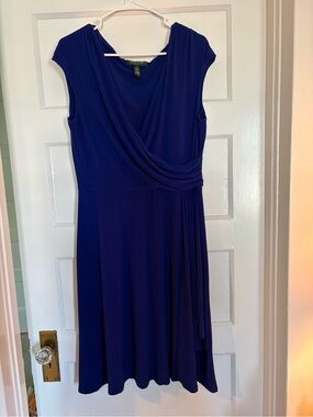 Ralph Lauren Cobalt Blue Faux-Wrap Midi Dress